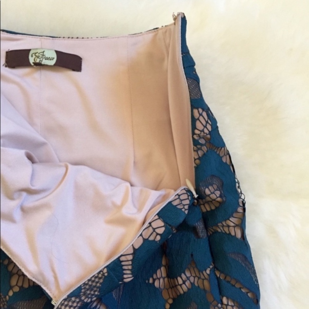 Anthropologie Eva Franco Teal Lace Pencil Skirt - Picture 3 of 5
